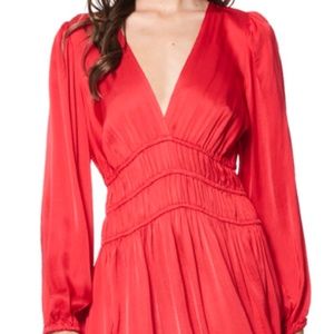 Never been worn YFB Red Long Sleeve dress in silky fabrication v neck